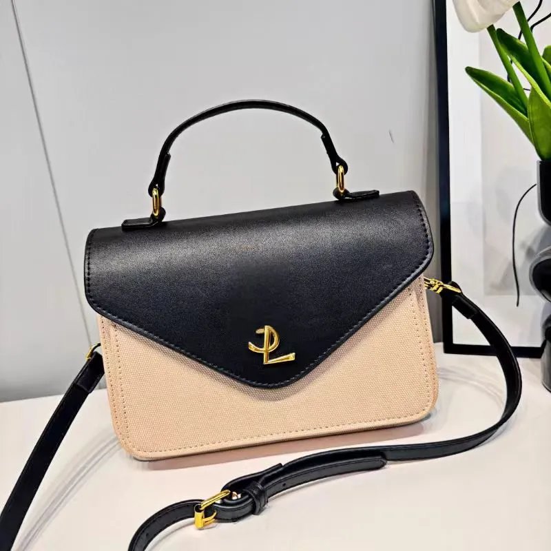 Design Two-Tone Envelope Flap Handbag Black Beige Handbags