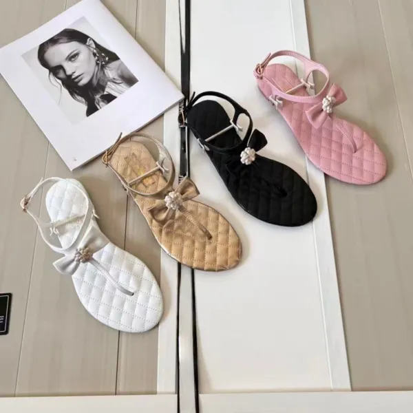 Chanel Quilted Bow Sandals White Sandals - 4