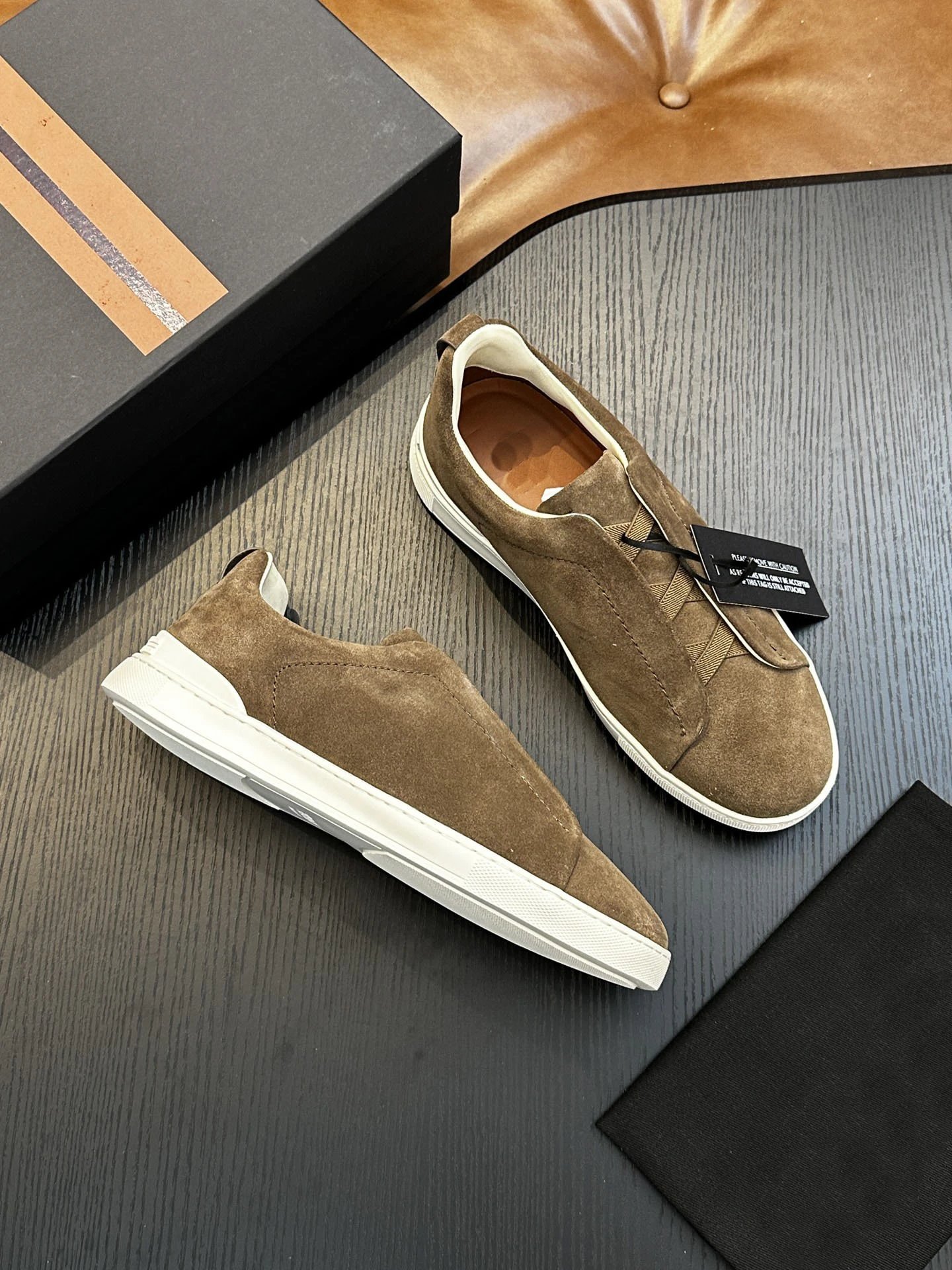 Thom Browne Suede Slip-On Loafers Beige White Casual Shoes - 8