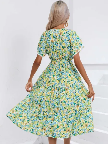 Design Floral Wrap Midi Dress Black White - 28