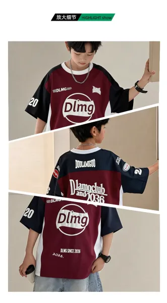 Design DLMG Graphic Print Color-Block T-Shirt Burgundy T-Shirts - 7