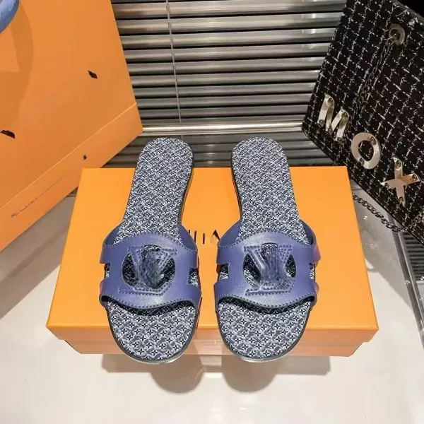 Louis Vuitton Pool Slide Blue Monogram Canvas Slippers - 1