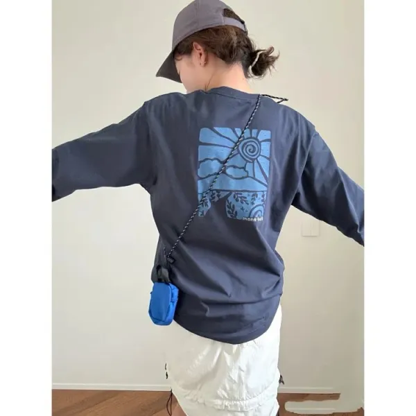 Design Sunscape Graphic Long-Sleeve T-Shirt Navy Blue - 14