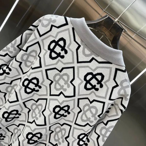 Balenciaga Monogram Knit Polo White / Black / Gray Polo Shirt - 11