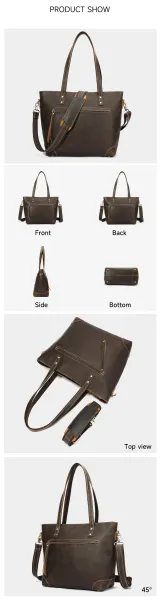 Design Vintage Leather Tote Bag Brown - 9