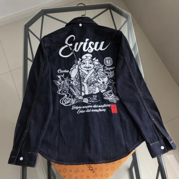 Evisu Osaka Japan Embroidered Denim Shirt Navy - 4