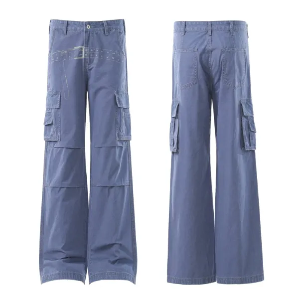 Design Cargo Pants Light Blue Wide-Leg - 6