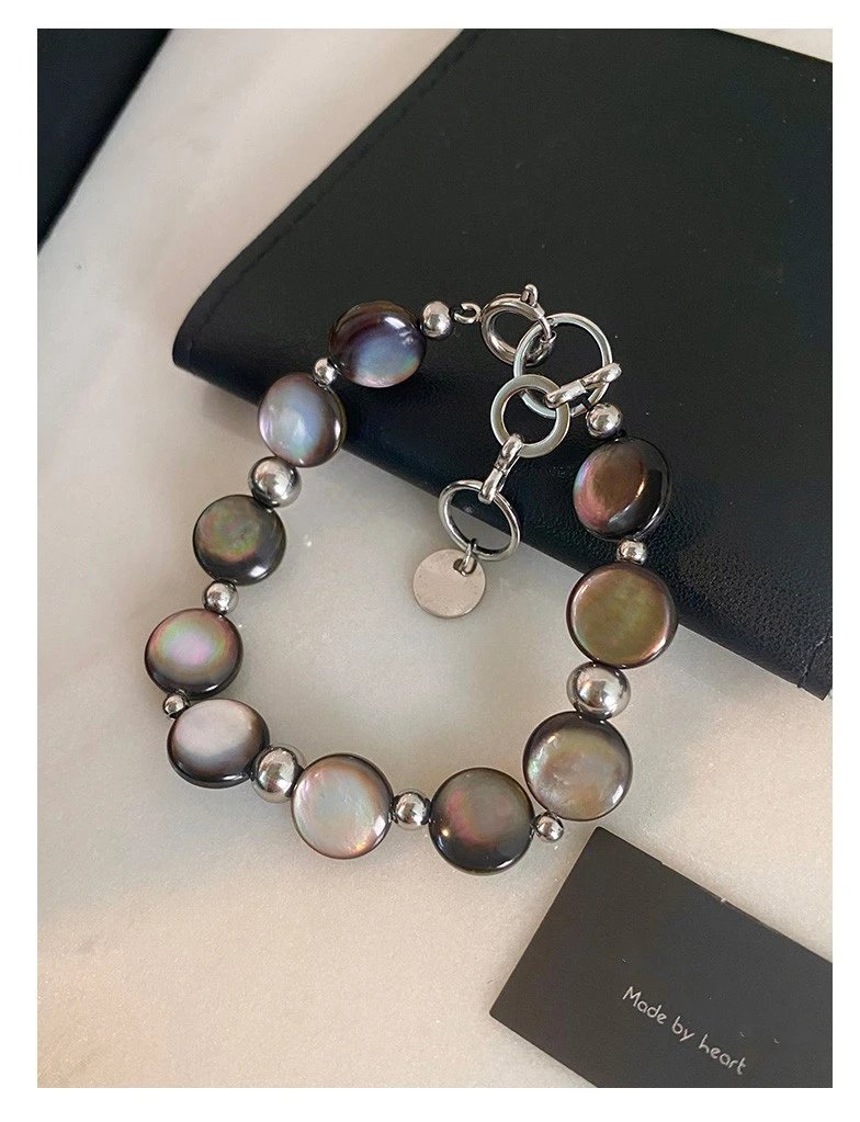 Design Pearl Bead Bracelet with Iridescent Gray Black Pearls and Silver Clasp Jewelry - 11