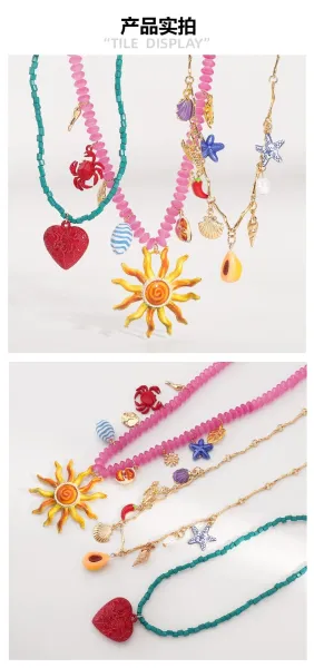 Design Charm Necklace Multicolor Seafood & Shell Pendant Necklace Jewelry - 37