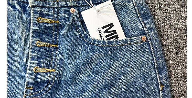Design High-Waisted Distressed Button-Fly Jeans Blue - 14