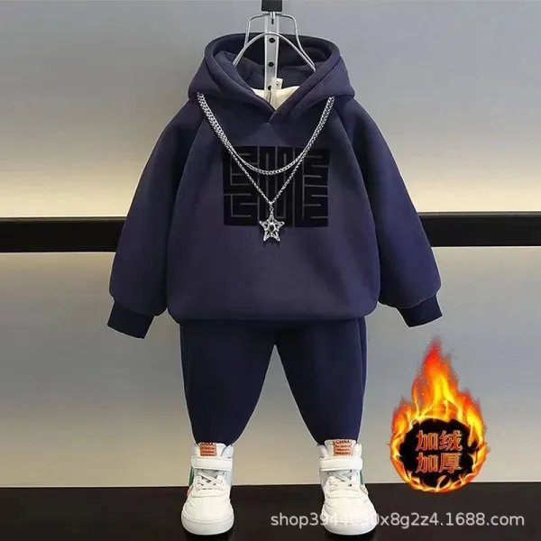 Design Graphic Hoodie and Sweatpants Set Beige Kids Tracksuit - 10