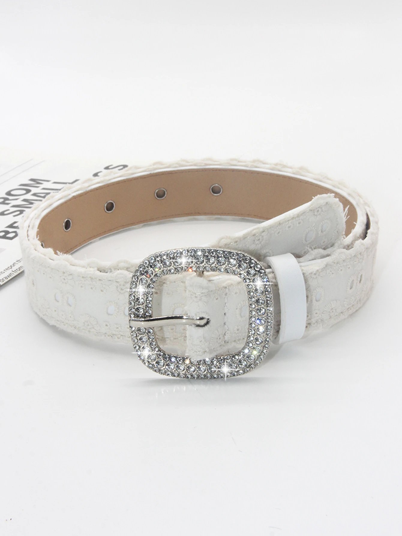 Design Crystal-Embellished Lace Belt White Accessories Belts