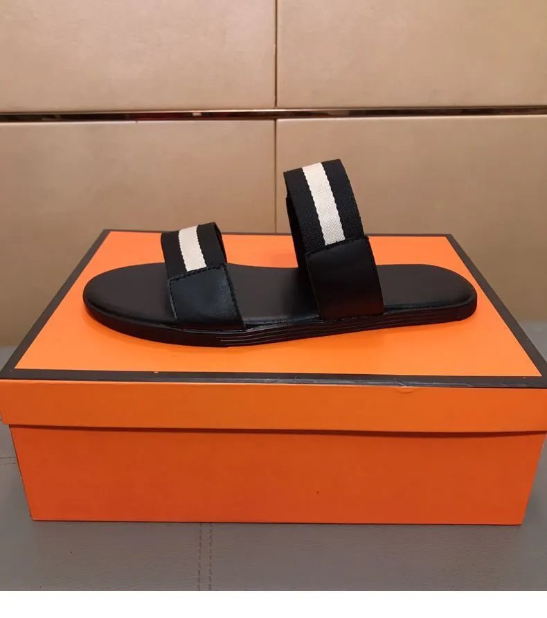 Design Bally Striped Webbing Slide Sandals Black Red White Slippers - 10
