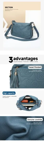 Design Floral Embossed Teal Crossbody Bag - 4