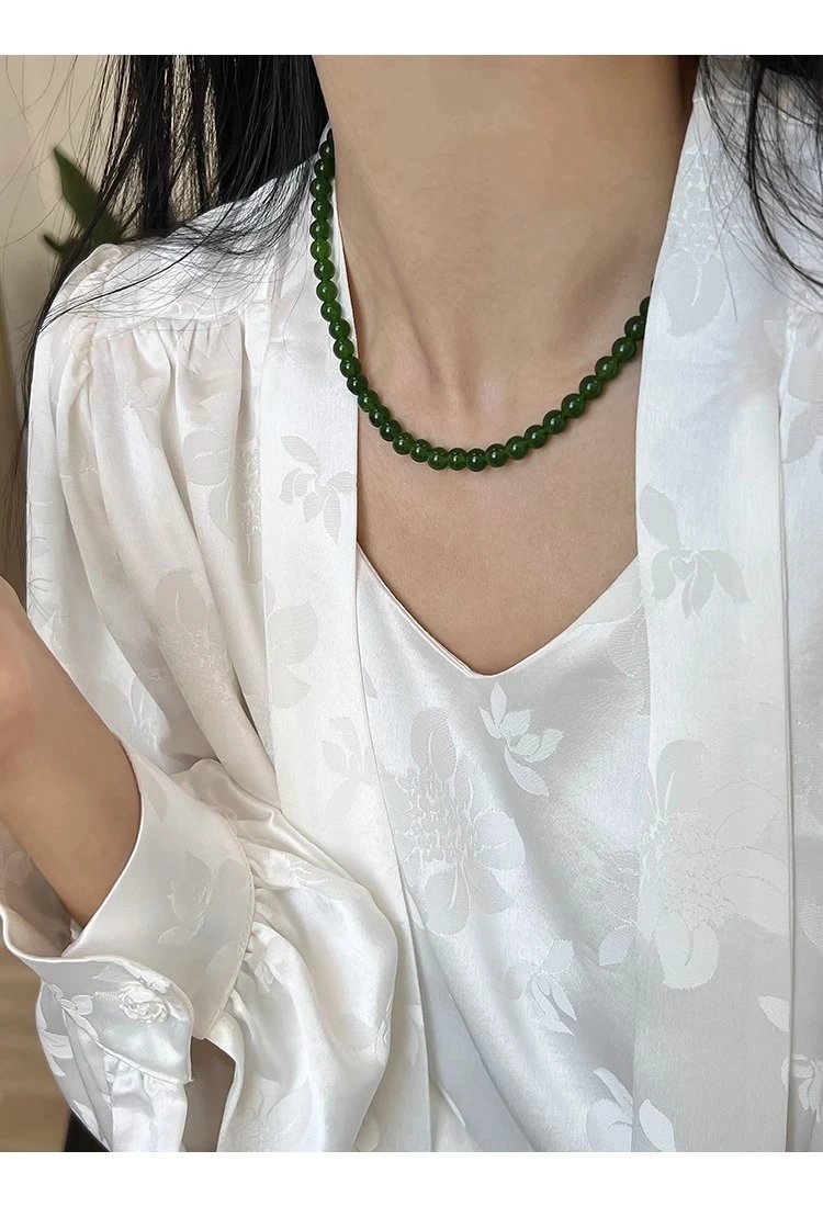 Design Floral Print Square Neck Cami Dress with Jade Bead Necklace Dress - 12