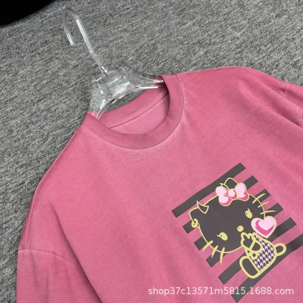 Hello Kitty Graphic Print Oversized Gray T-Shirt - 12