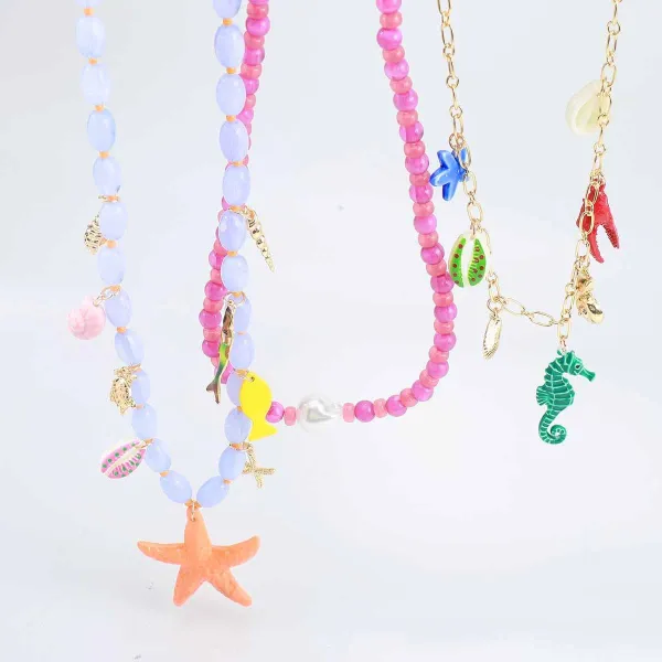 Design Charm Necklace Multicolor Seafood & Shell Pendant Necklace Jewelry - 43