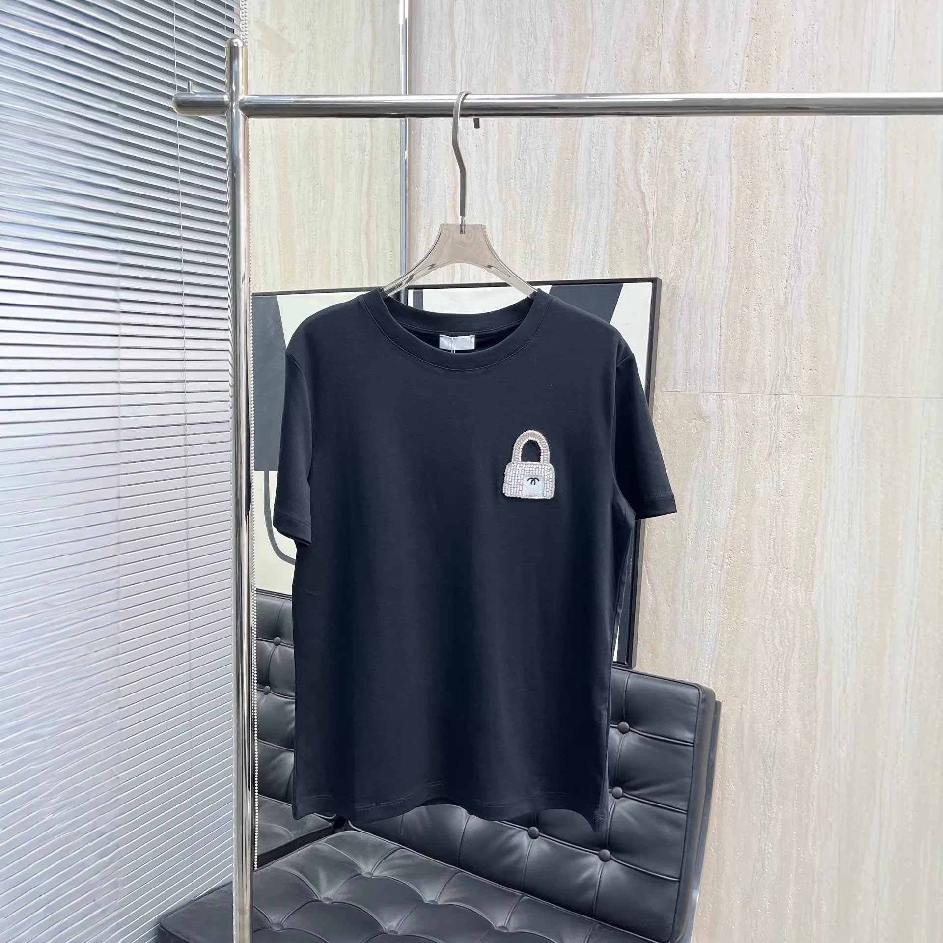 Cotton T-Shirt White Embellished Lock Patch Casual
