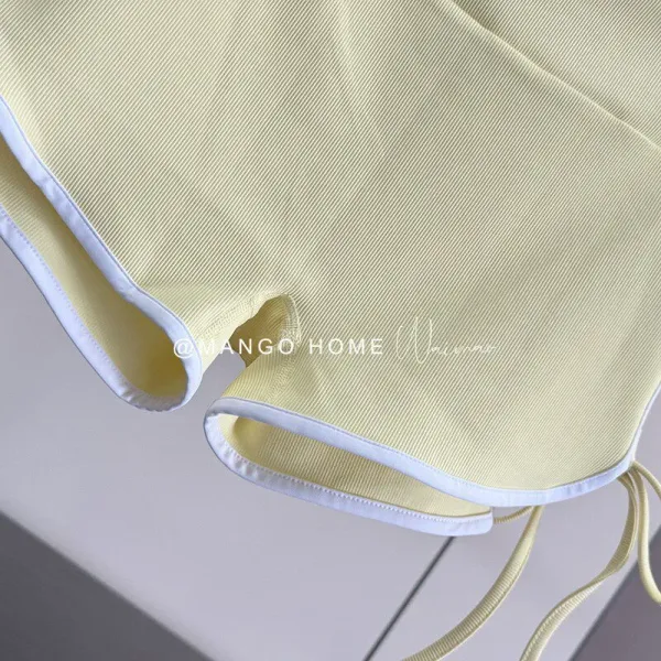 Design Mango Home Ribbed Tie-Side Shorts Light Gray Shorts - 19