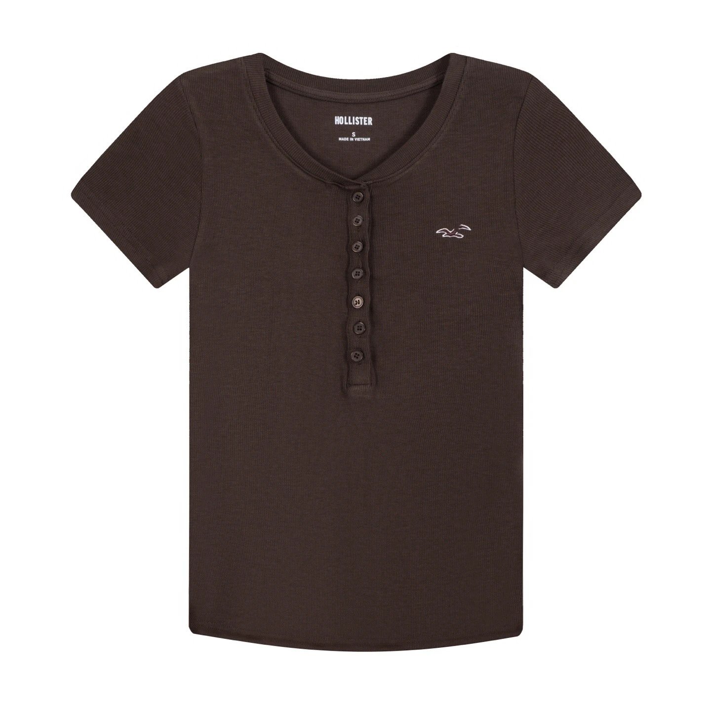Hollister Ribbed Henley T-Shirt Brown