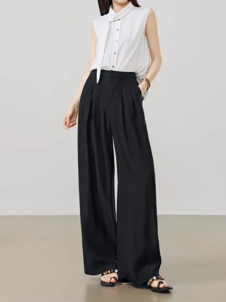 Design Wide-Leg Linen Blend Trousers Beige Pants - 18