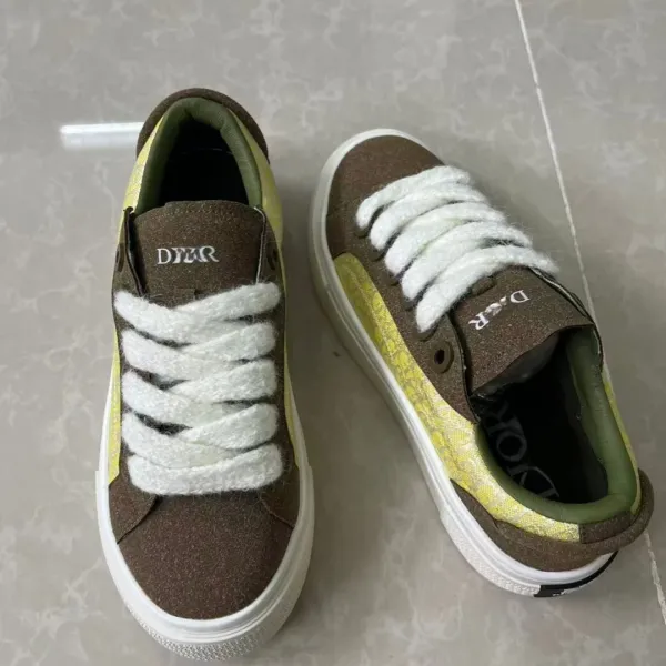 Dior B23 Low Top Sneakers Brown and Yellow Metallic Suede - 1