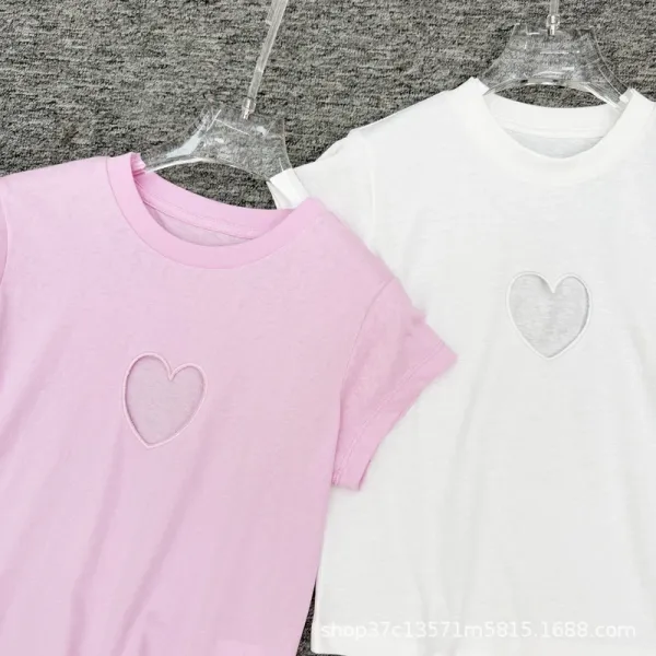 Design Heart Embroidery White T-Shirt Tops.t Shirts - 5