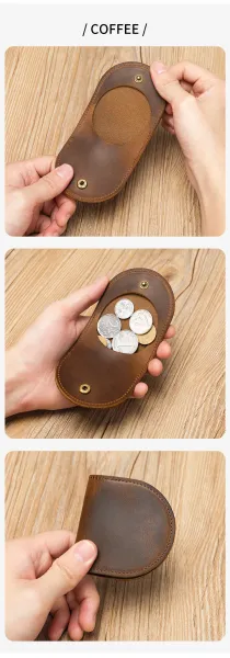 Design Vintage-Style Brown Leather Coin Purse - 6