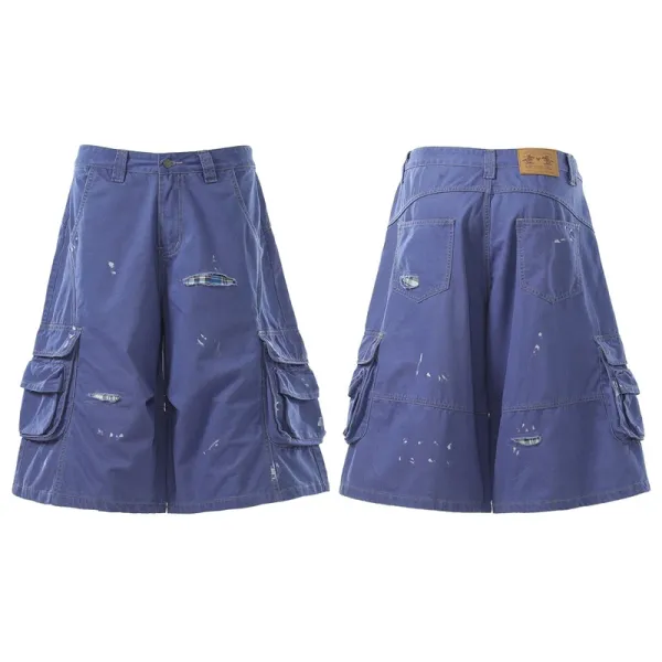 Design Distressed Cargo Shorts Black - 7