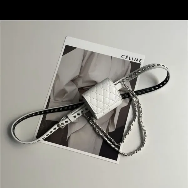Celine Triomphe Mini Belt Bag Black Quilted Leather with Studded Chain Strap - 5