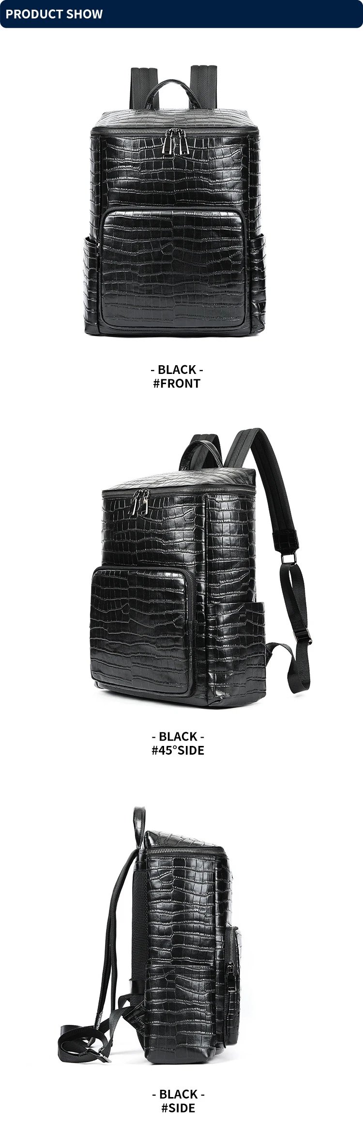 Design Crocodile-Embossed Leather Backpack Black - 6
