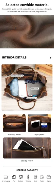 Design Vintage Leather Duffle Bag Black - 8