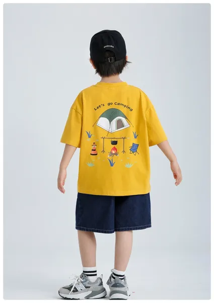Design Camping Print Oversized T-Shirt Beige Kids - 11