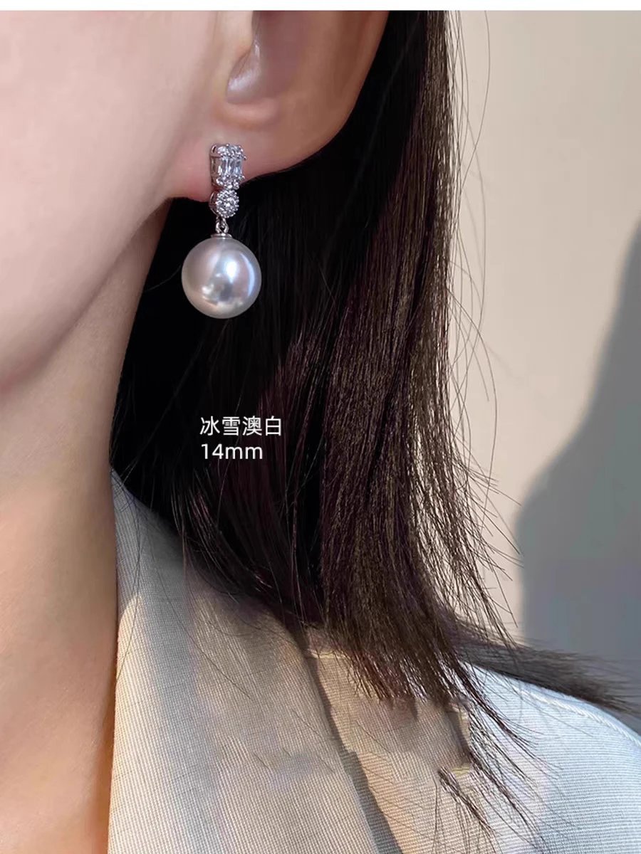 Design Platinum Gray 12MM Pearl Earrings with Baguette and Round CZ Jewelry - 6