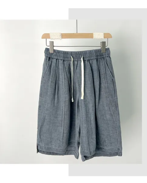 Design Linen Drawstring Shorts Beige Shorts - 5