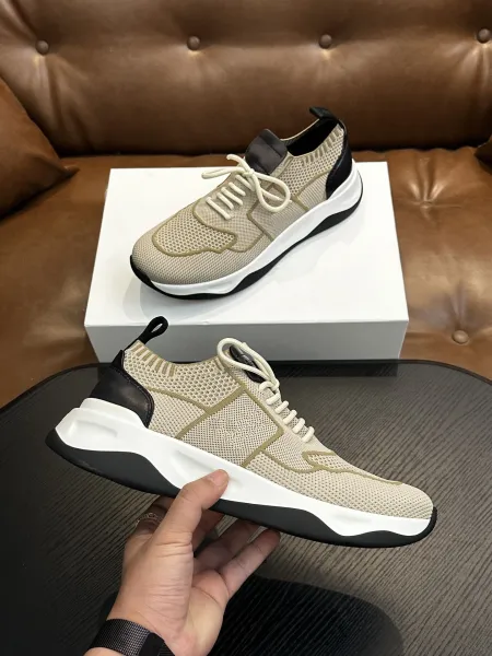 Design Knit Mesh Chunky Sneakers Beige Black White - 1