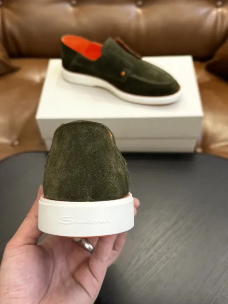 Design Santoni Loafer Slip-On Olive Green Suede with Orange Sole Casual Shoes Loafers - 17