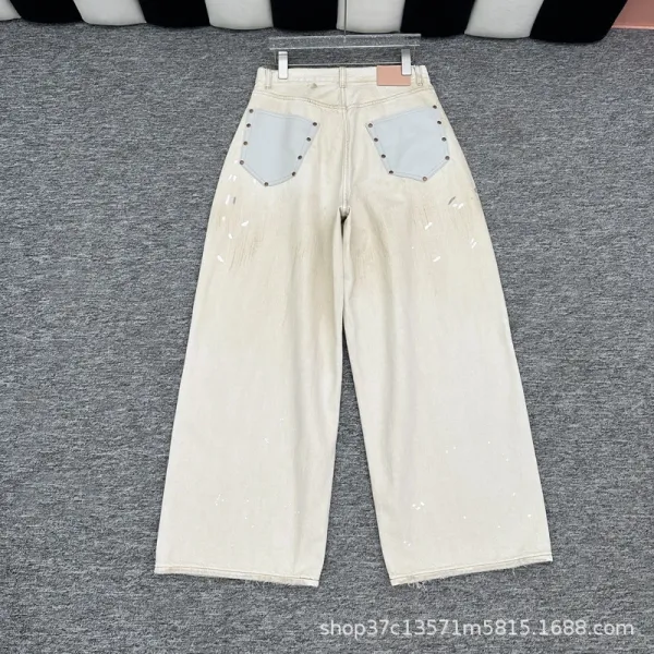 Design Wide-Leg Paint-Splatter Off-White Jeans - 8
