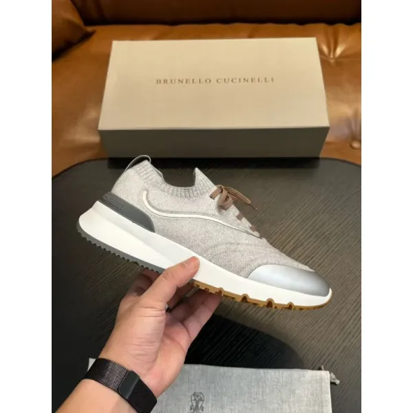 Design Brunello Cucinelli Knit Sneaker Gray Silver Sneakers - 1