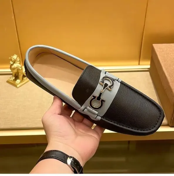 Salvatore Ferragamo Gancini Loafer Black and Gray Leather Loafers - 7