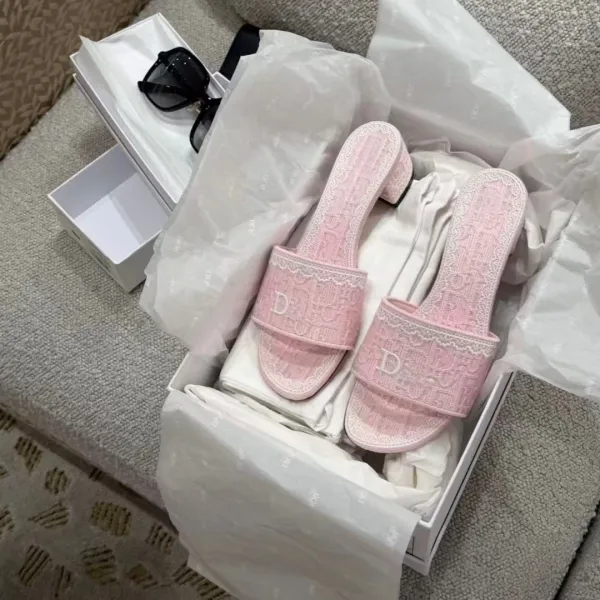 Dior J'Adior Slide Pink Lace-Trimmed Slippers - 5