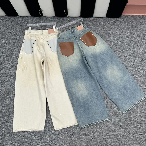 Design Wide-Leg Paint-Splatter Off-White Jeans - 19