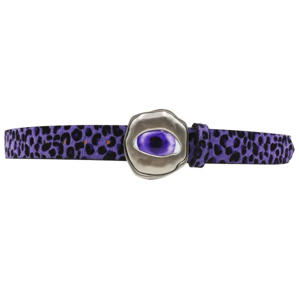 Design Leopard Print Suede Belt with Eye Buckle Accessory - 5
