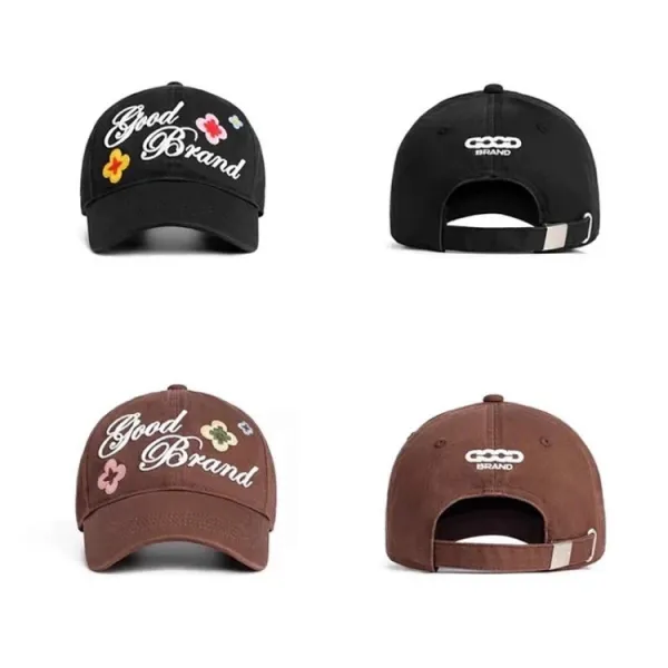 Good Brand Embroidered Floral Baseball Cap Brown - 14