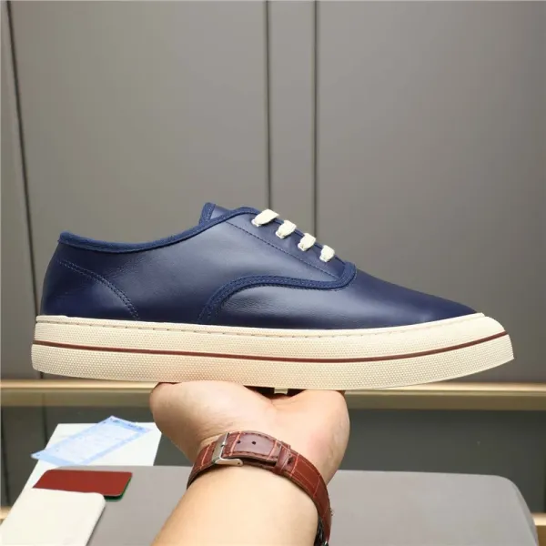 Design Low-Top Leather Sneaker Navy and Cream Casual Shoes - 1