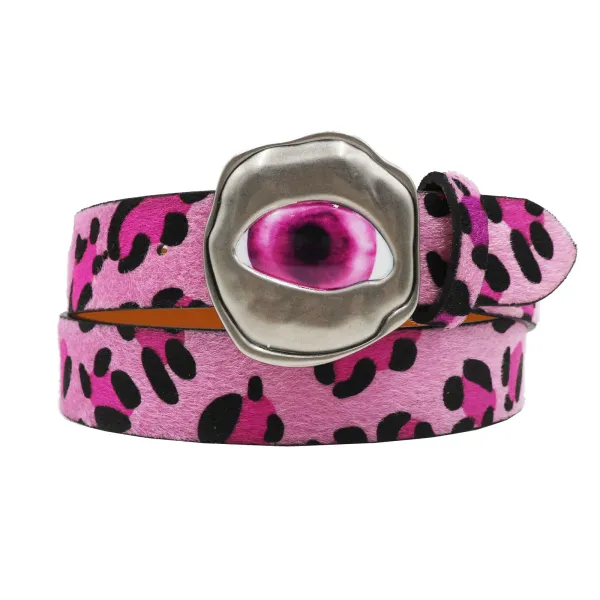 Design Leopard Print Suede Belt with Eye Buckle Accessory - 11
