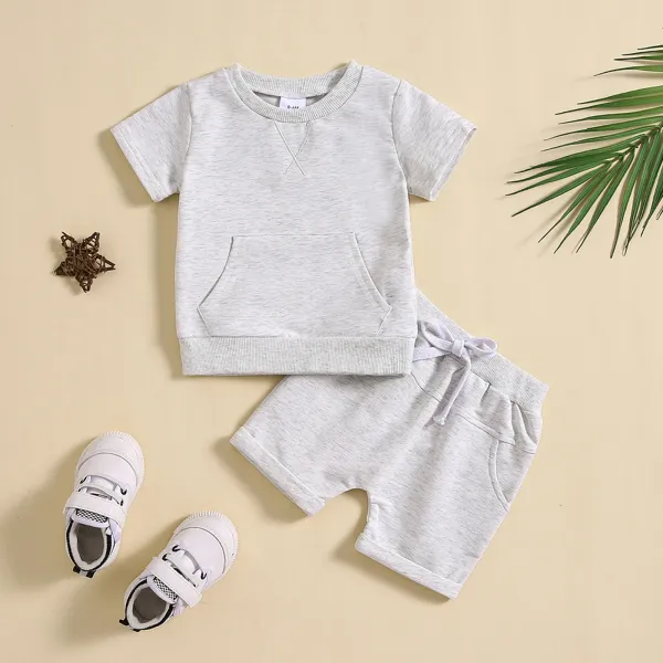 Design Beige Pocket Front Top and Drawstring Shorts Set - 2