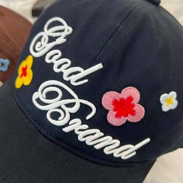 Good Brand Embroidered Floral Baseball Cap Brown - 21