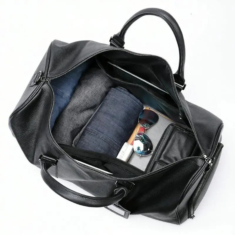 Leather Duffel Bag Black Travel Gym Bag
