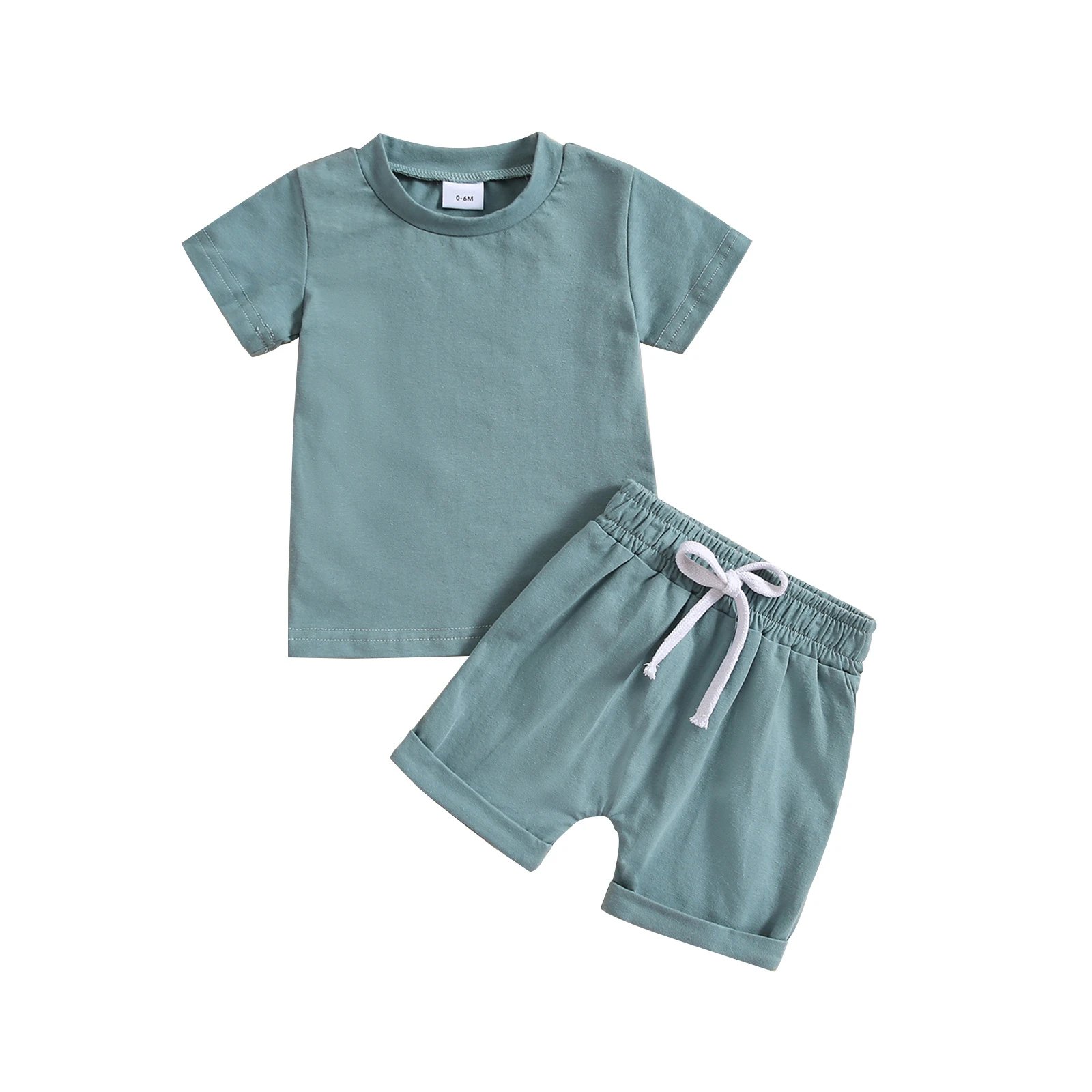 Solid Sage Green Baby Set: Short-Sleeve T-Shirt + Drawstring